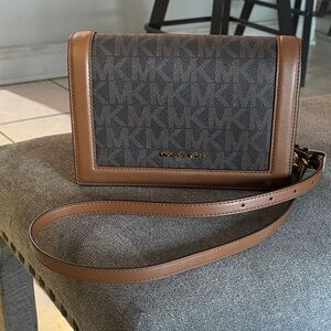 Michael Kors Tan and Black Logo Crossbody